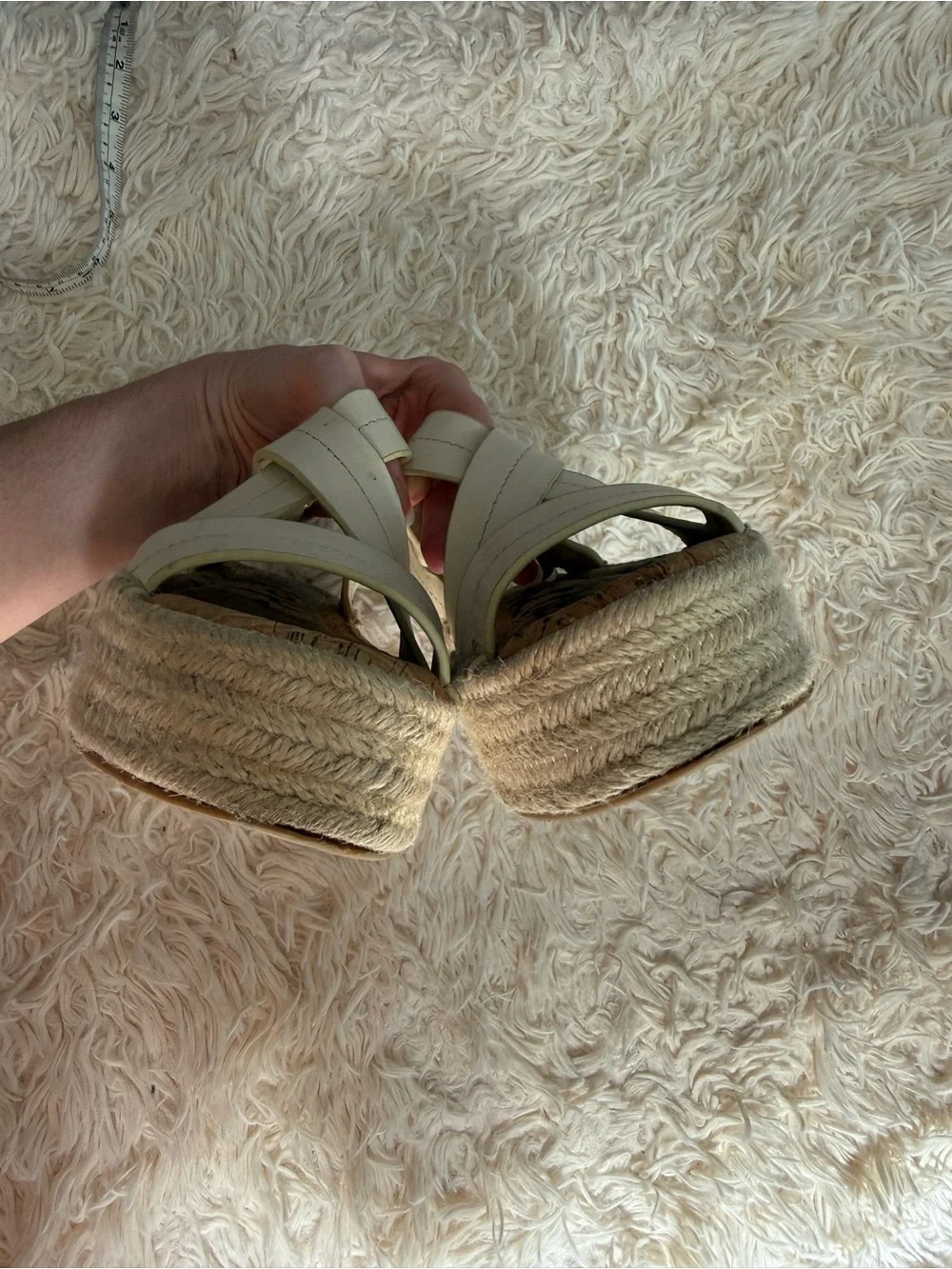 Sam Edelman Ainsley Platform Espadrille Sandals Cream Leather Size 7.5